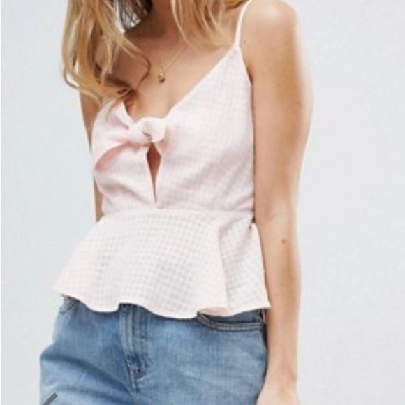 ASOS Tie Front Pink Crop Top - Picture 2 of 8